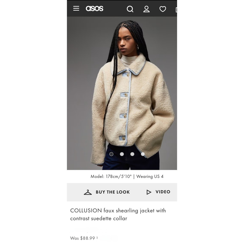 OSOS DESIGN COLLUSION Faux Shearling Jacket Contrast Suedette CollarBeigeWomen's